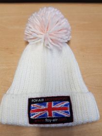 FOY-AIR Motorsport White with Pink Bobble Woolly Hat